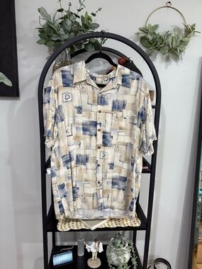 Batik Bay Men’s Button-Up Shirt – Coastal Fish Print | Size XL